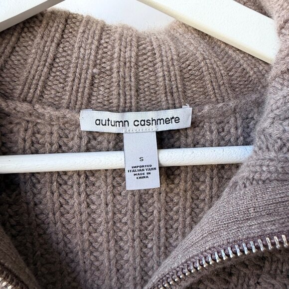 Autumn Cashmere Waffle-Knit Zip-Up Cardigan Sweater Women’s Size S Taupe - Picture 4 of 6